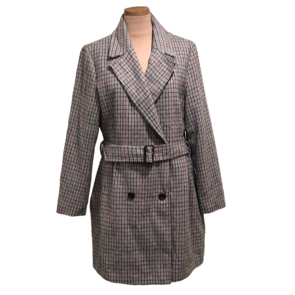 Missguided Peacoat Pea Coat Size US 10 Tan Houndstooth